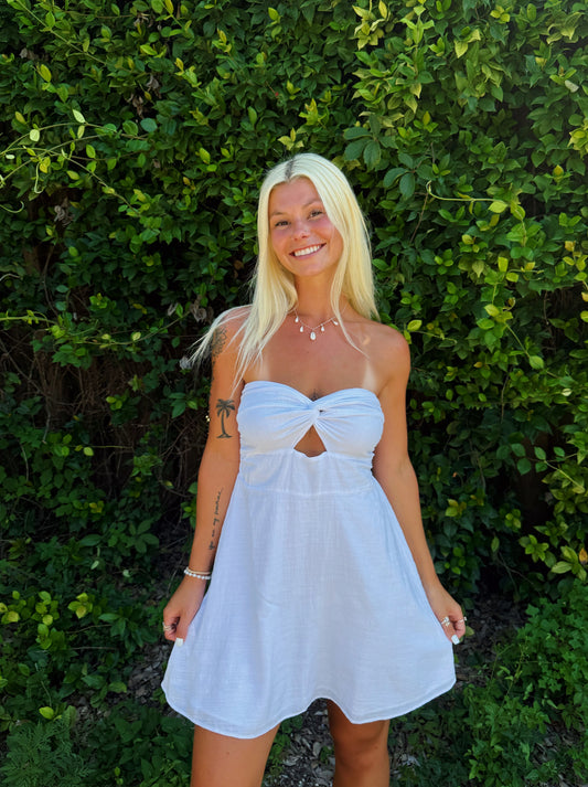White Strapless Twist Dress