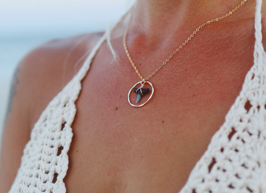 Gold Filled Shark Tooth Shiny Hammered Circle Necklace