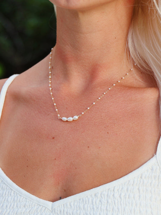 Gold Filled Pearl Bar Necklace