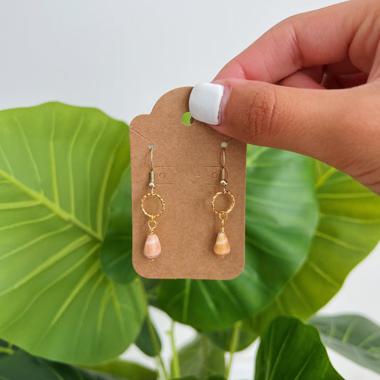 Gold Hammered Circle Cone Shell Earrings