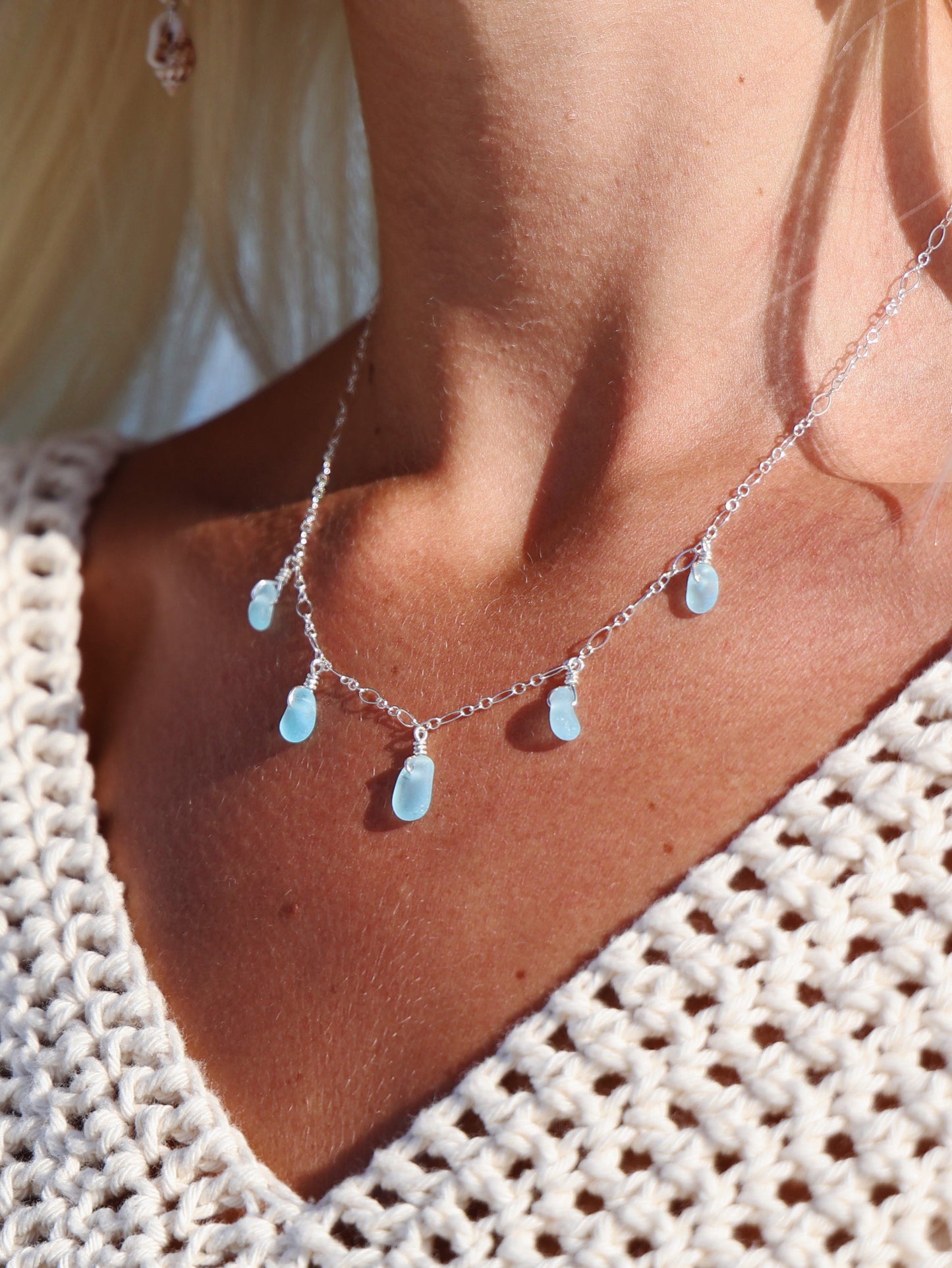 Sterling Silver Baby Blue Sea Glass Multi Necklace