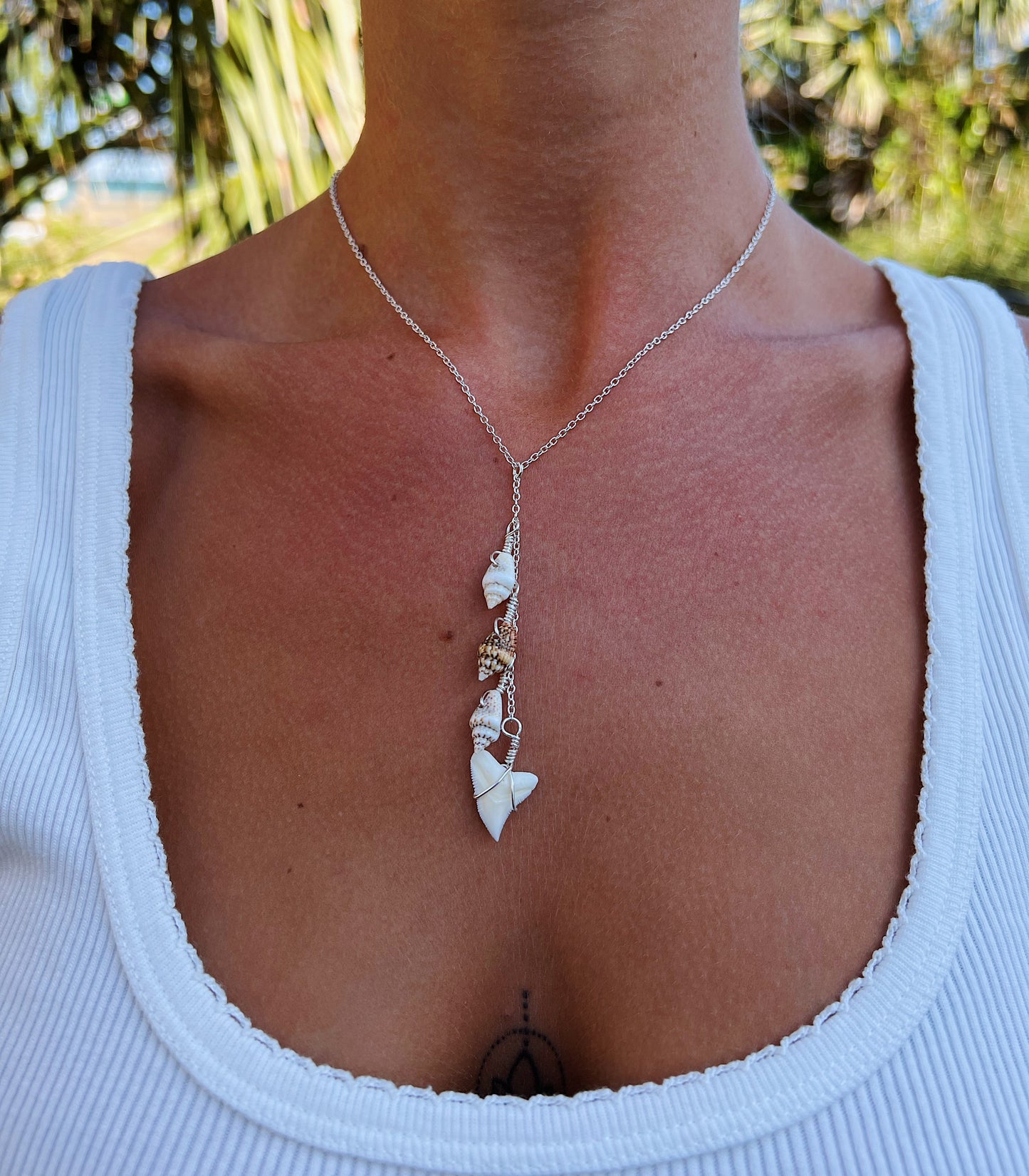 White Shark Tooth & Shell Drop Necklace