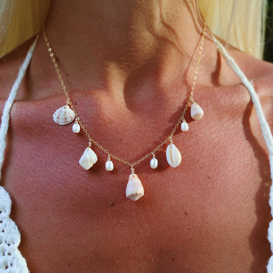 Gold Filled Pink Shells Baroque Pearl Multi Necklace