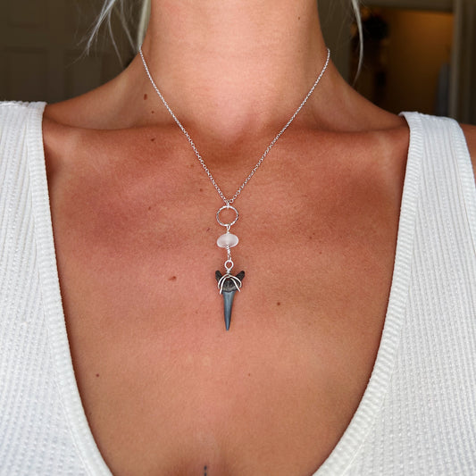 Shark Tooth w/ Clear Sea Glass Necklace