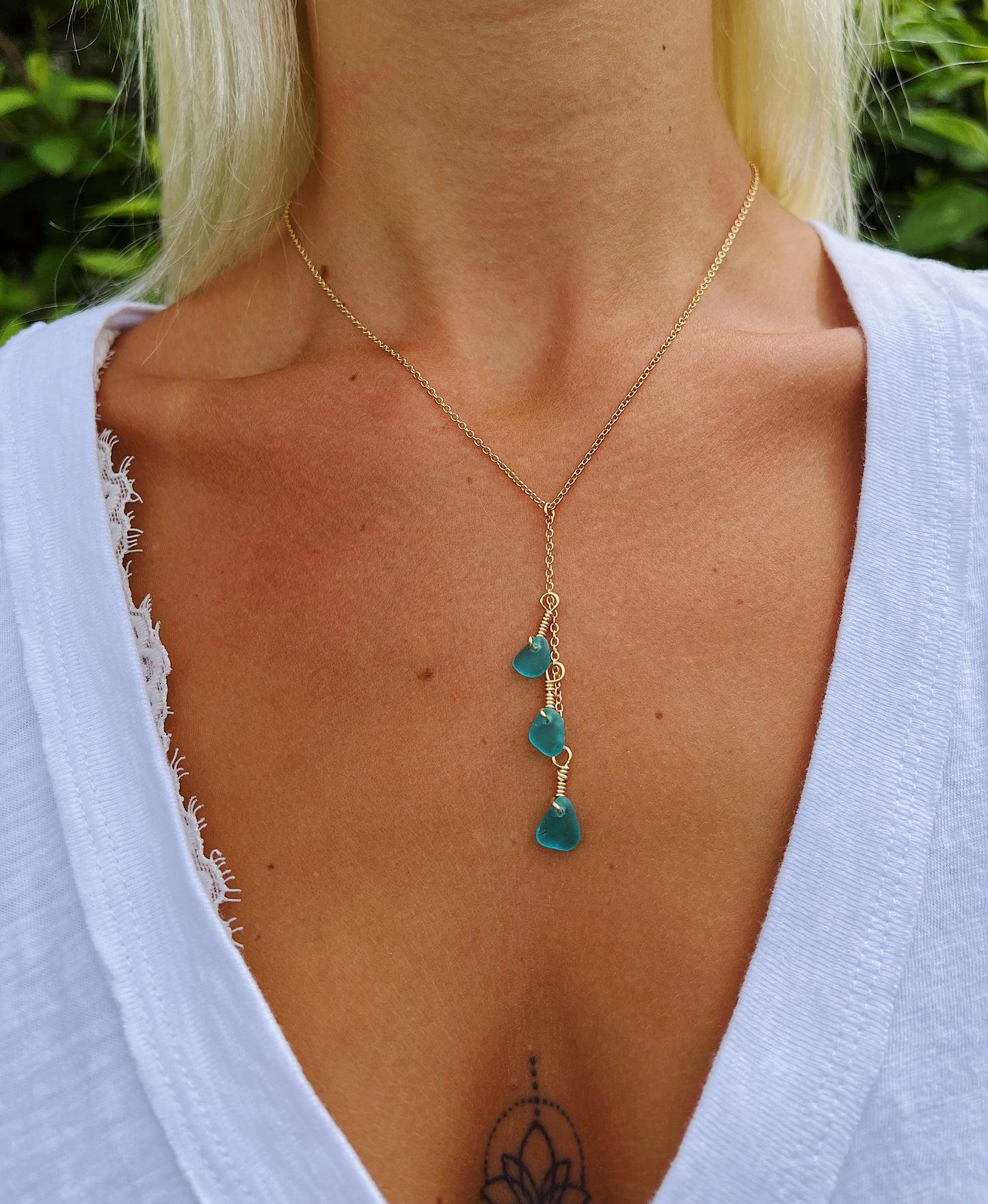 Bright Turquoise Sea Glass Drop Necklace