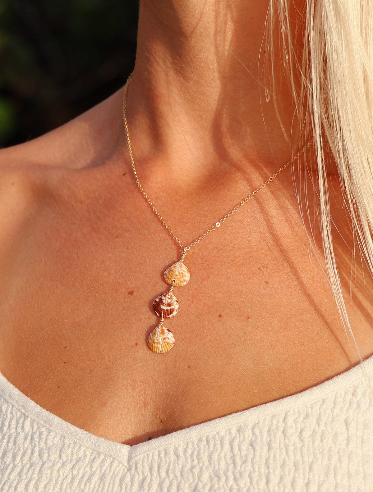 Gold Filled Stacked Scallop Shell Necklace