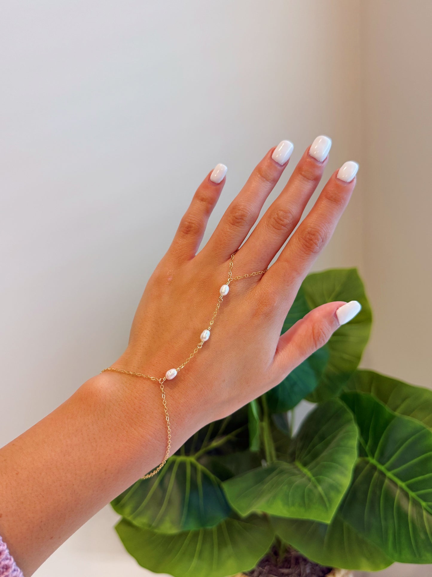 Gold Filled Baroque Pearl Hand Chain