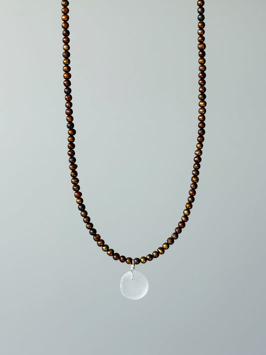 Cocoa Pearl Beaded Clear Sea Glass Necklace