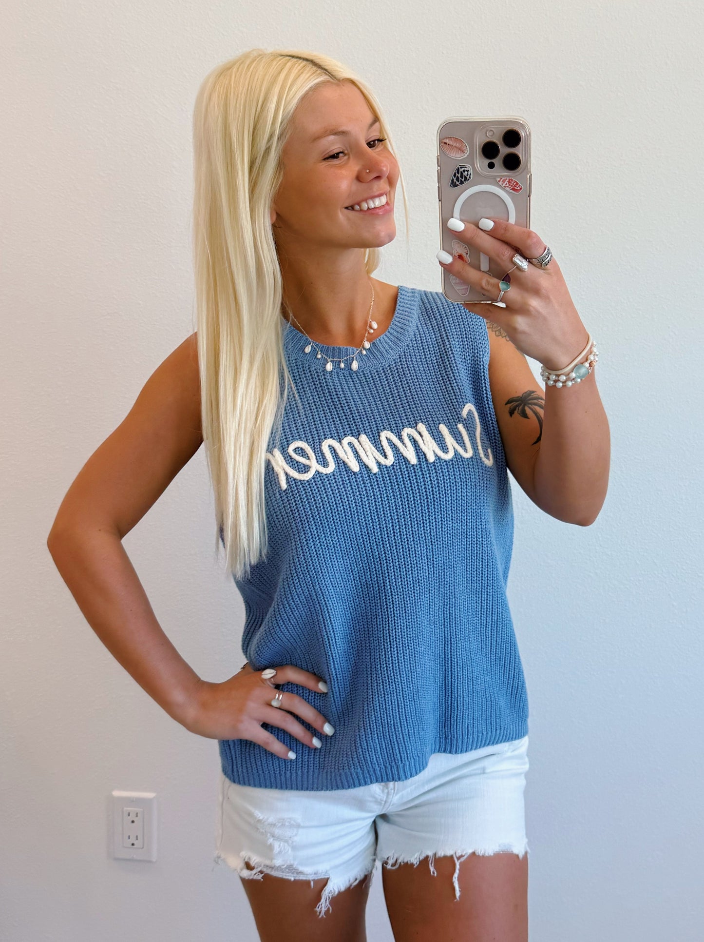 Blue Summer Sweater Tank Top
