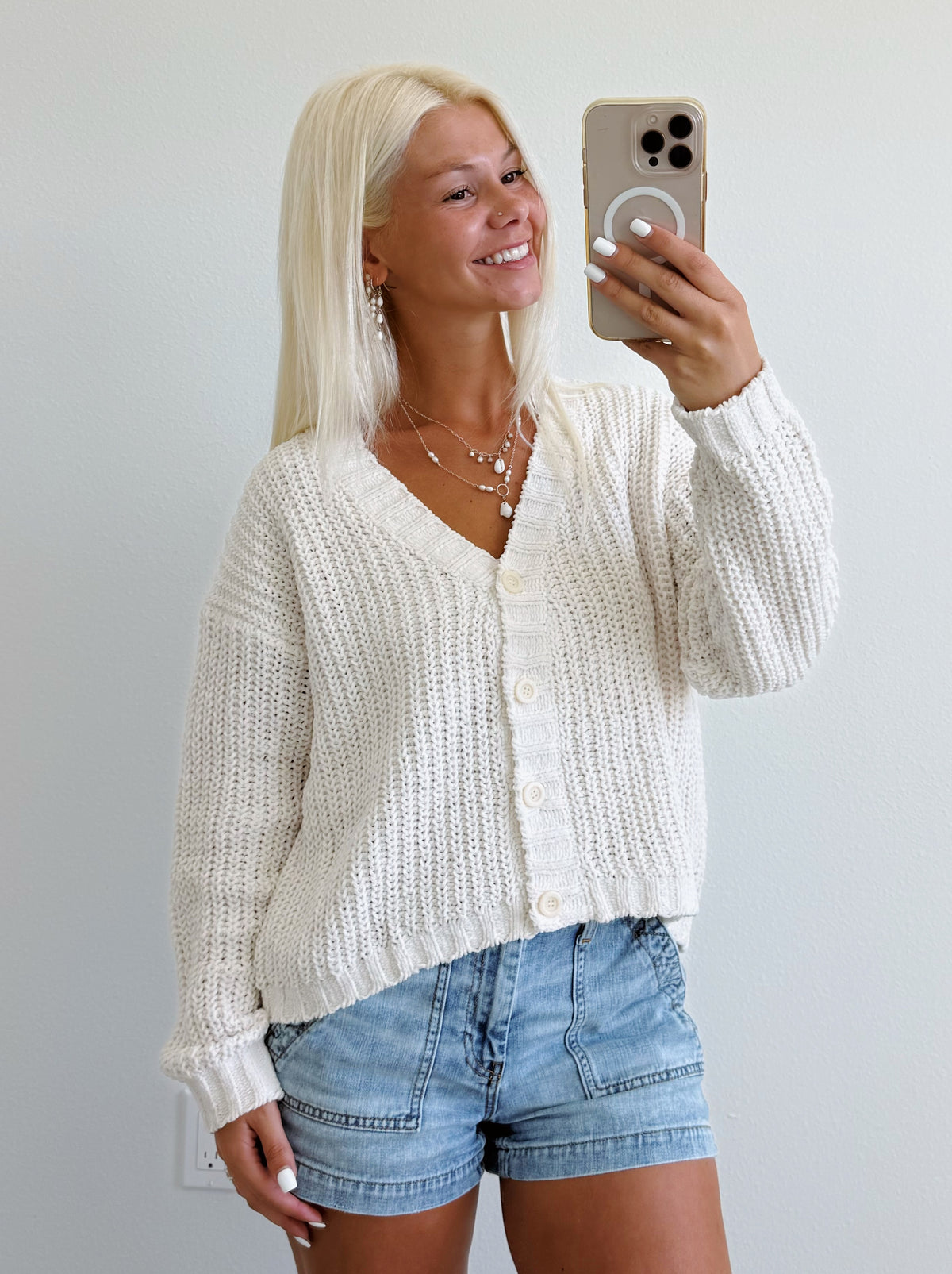 Chenille Cable Knit Button Down Cardigan Sweater