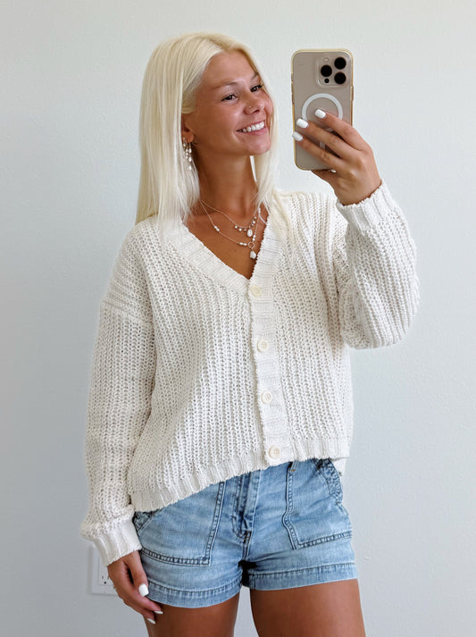 Chenille Cable Knit Button Down Cardigan Sweater