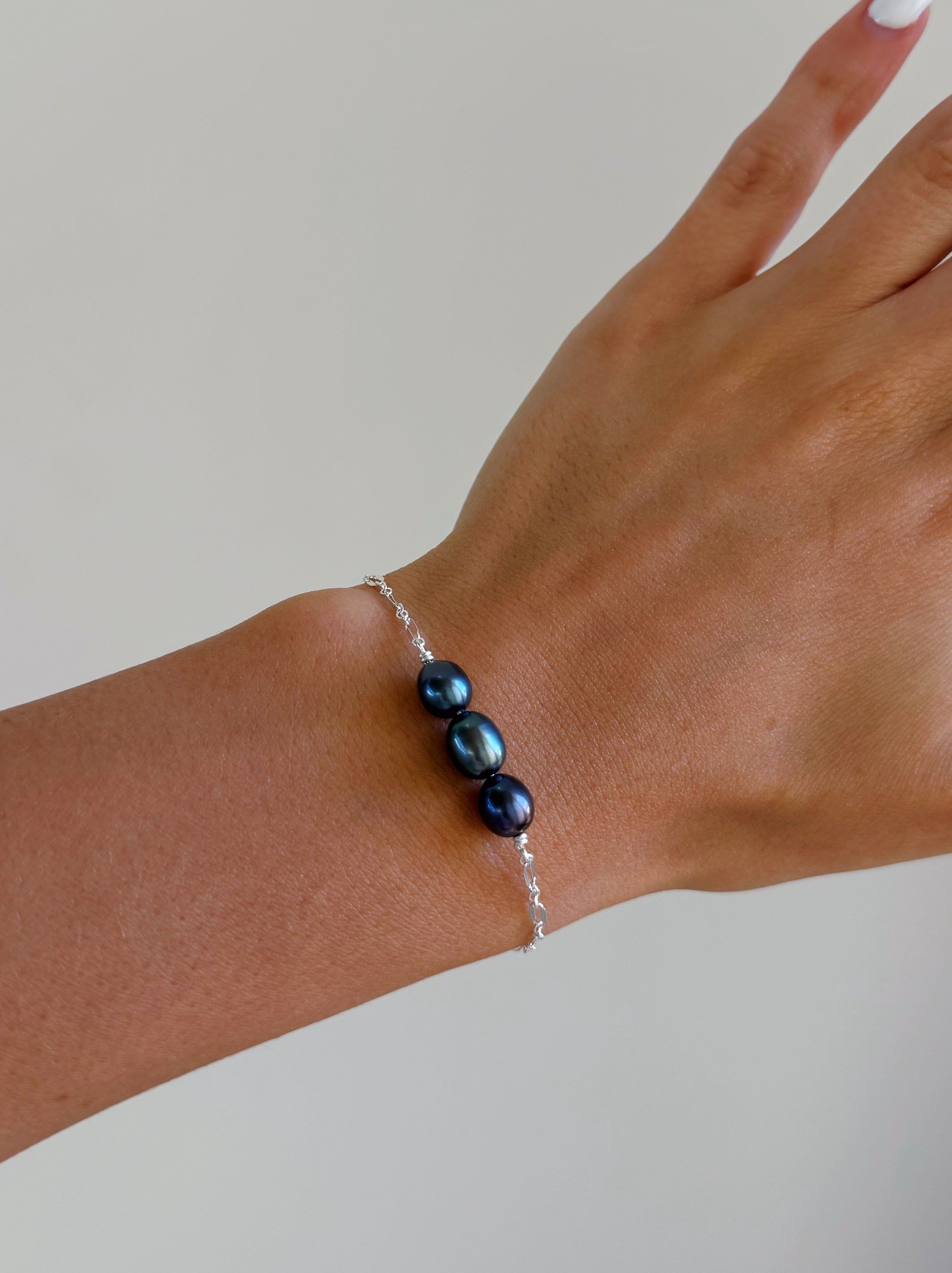 Sterling Silver Sparkle Chain Tahitian Peacock Pearl Bracelet + Extend ...