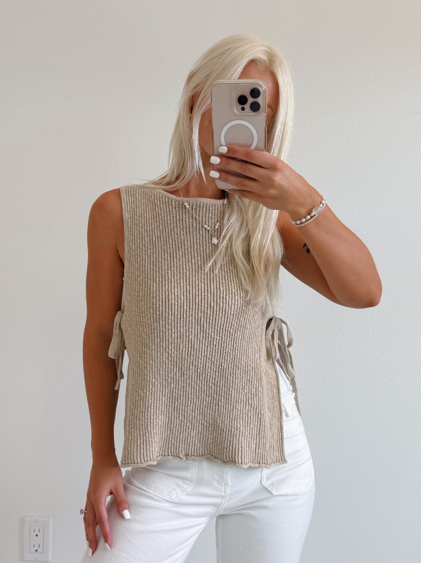 Ribbed Knit Tied Open Side Top