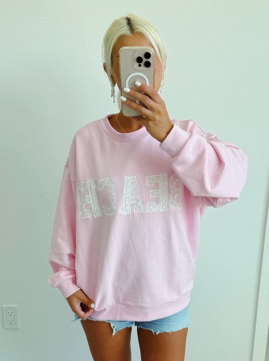 Floral Beach Lettering Lace Crewneck