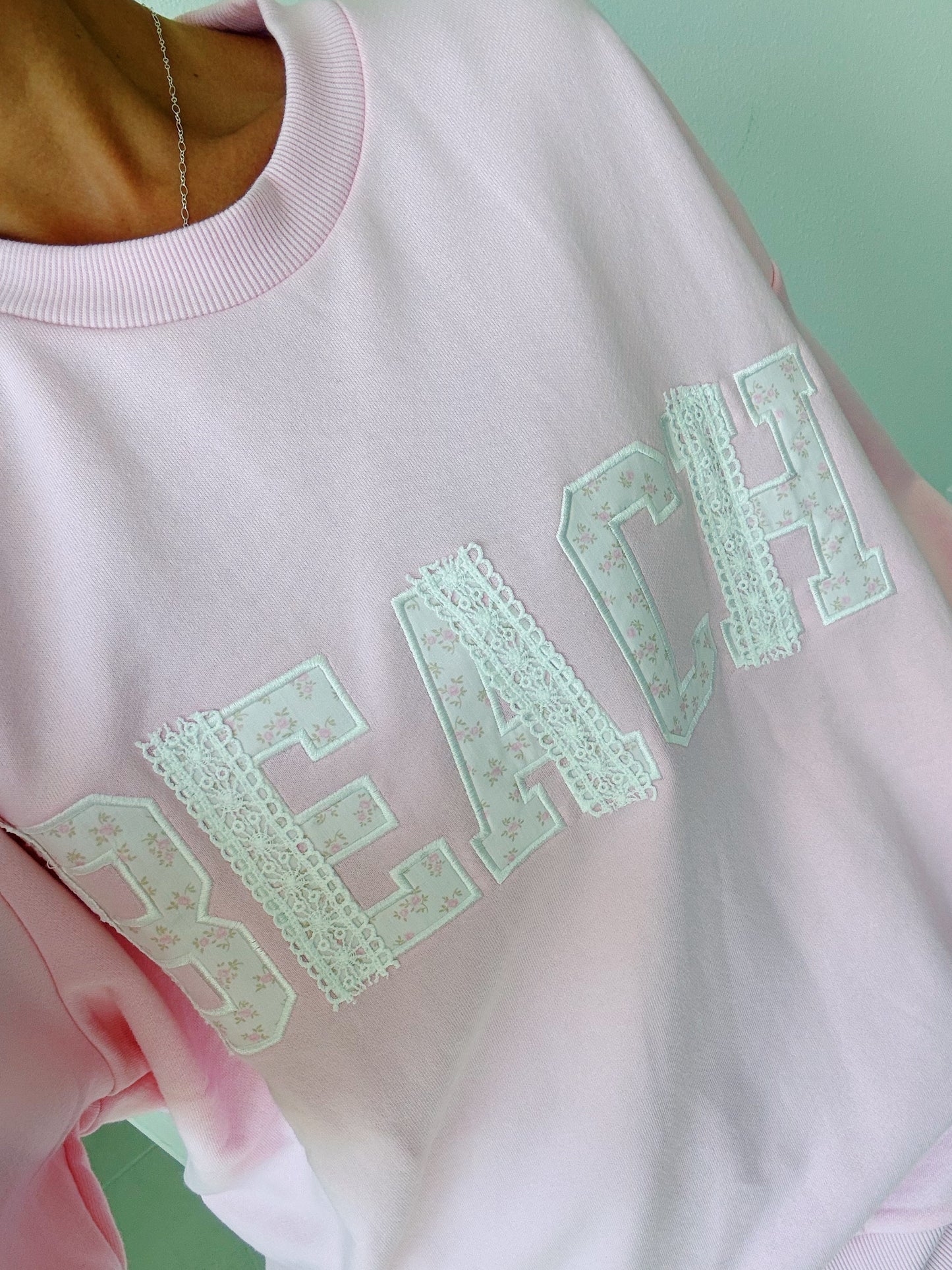 Floral Beach Lettering Lace Crewneck